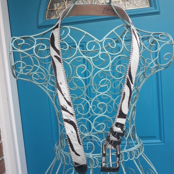 Fur Belt Genuine Leather BB Simon Speckle Cow Hair - Picture 6 of 6